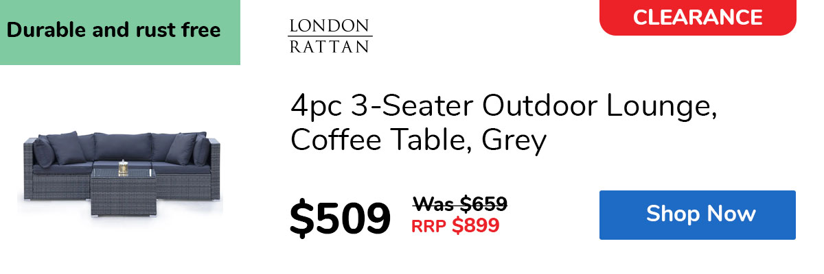 4pc 3-Seater Outdoor Lounge, Coffee Table, Grey