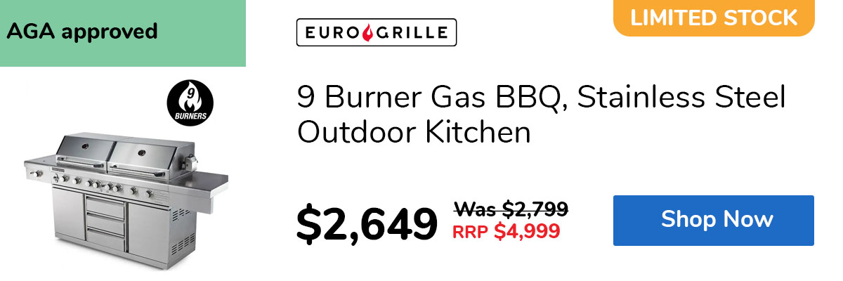 9 Burner Gas BBQ, Stainless Steel Outdoor Kitchen