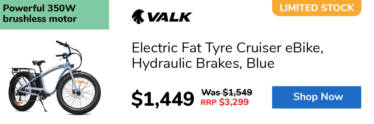 Electric Fat Tyre Cruiser eBike, Hydraulic Brakes, Blue