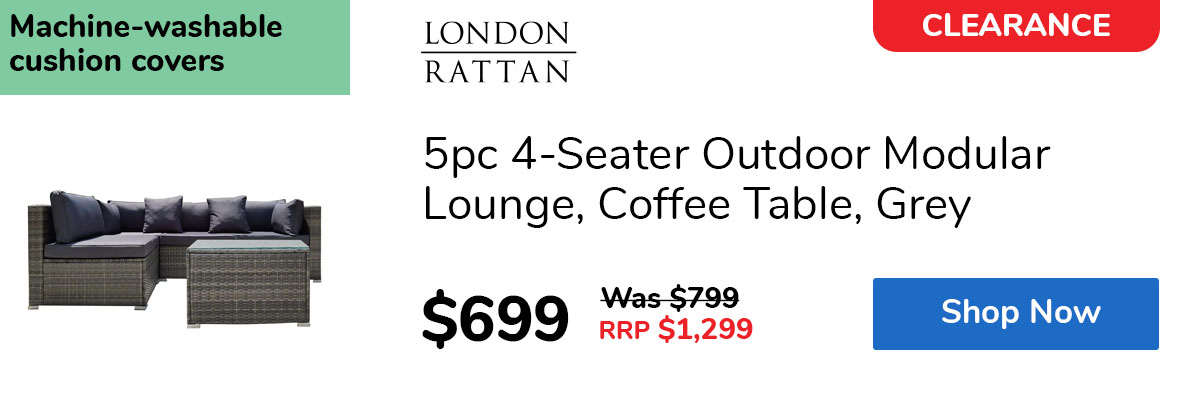 5pc 4-Seater Outdoor Modular Lounge, Coffee Table, Grey