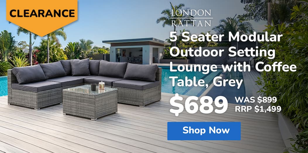 LONDON RATTAN 5 Seater Modular Outdoor Setting Lounge with Coffee Table, Grey