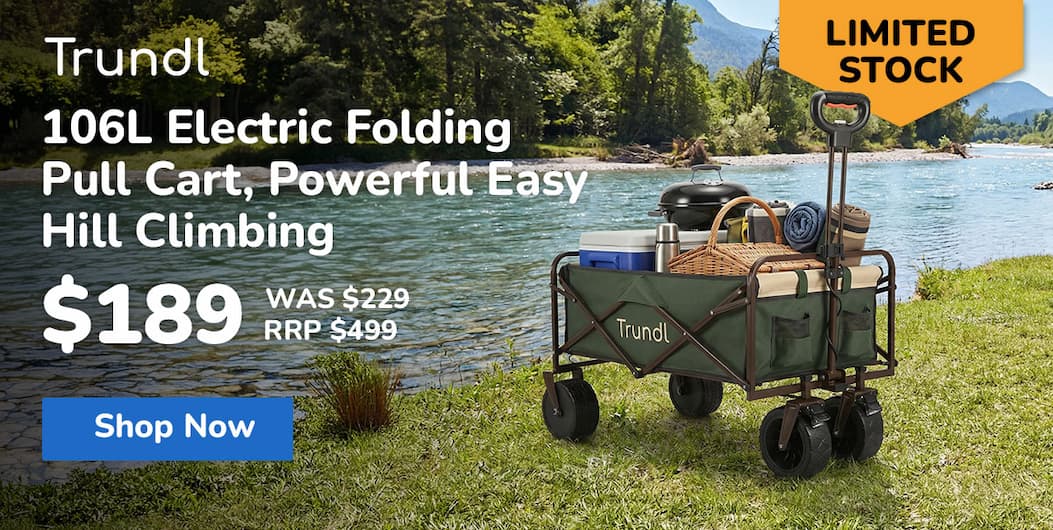 TRUNDL 106L Electric Folding Pull Cart, Powerful Easy Hill Climbing, All-terrain Wheels, Wagon for Beach Camping Shopping, Green