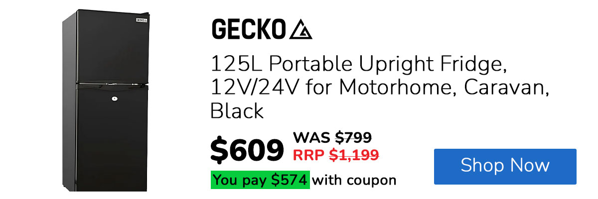 GECKO 125L Portable Upright Fridge, 12V/24V for Motorhome, Caravan, Black