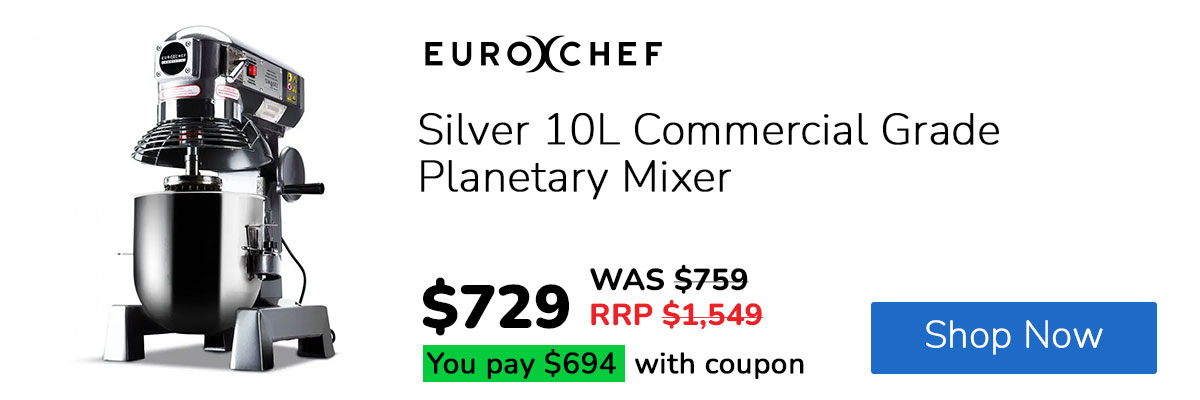 EuroChef Silver 10L Commercial Grade Planetary Mixer