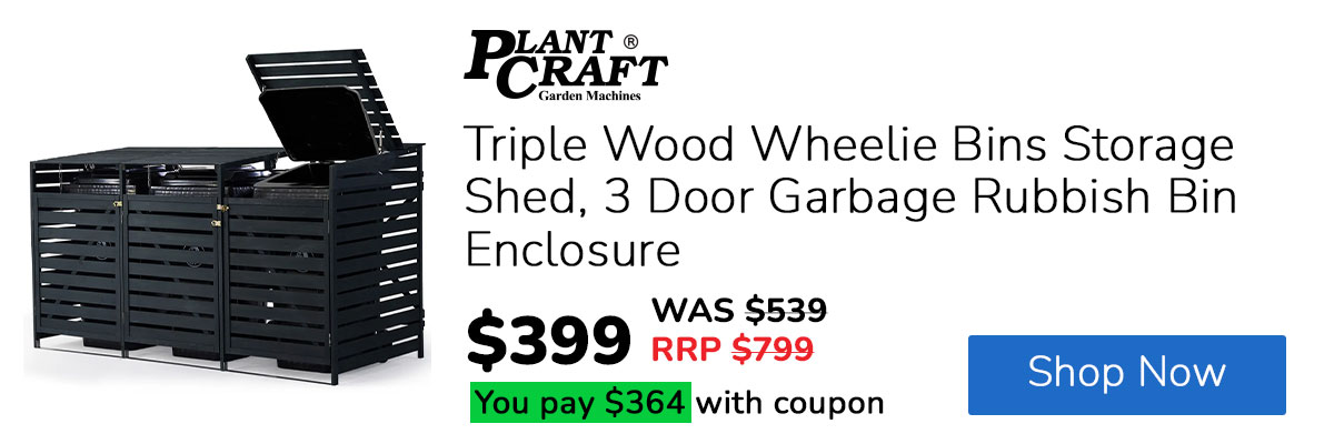 PLANTCRAFT Triple Wood Wheelie Bins Storage Shed, 3 Door Garbage Rubbish Bin Enclosure