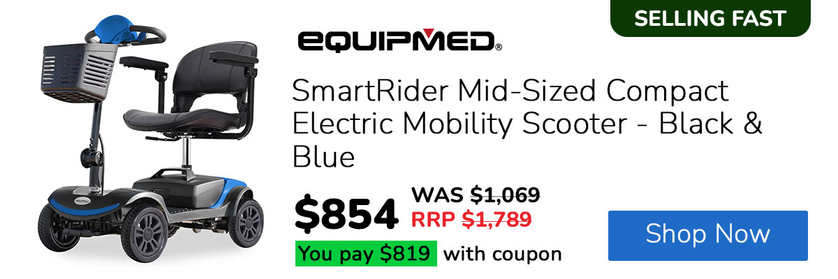EQUIPMED SmartRider Mid-Sized Compact Electric Mobility Scooter - Black & Blue