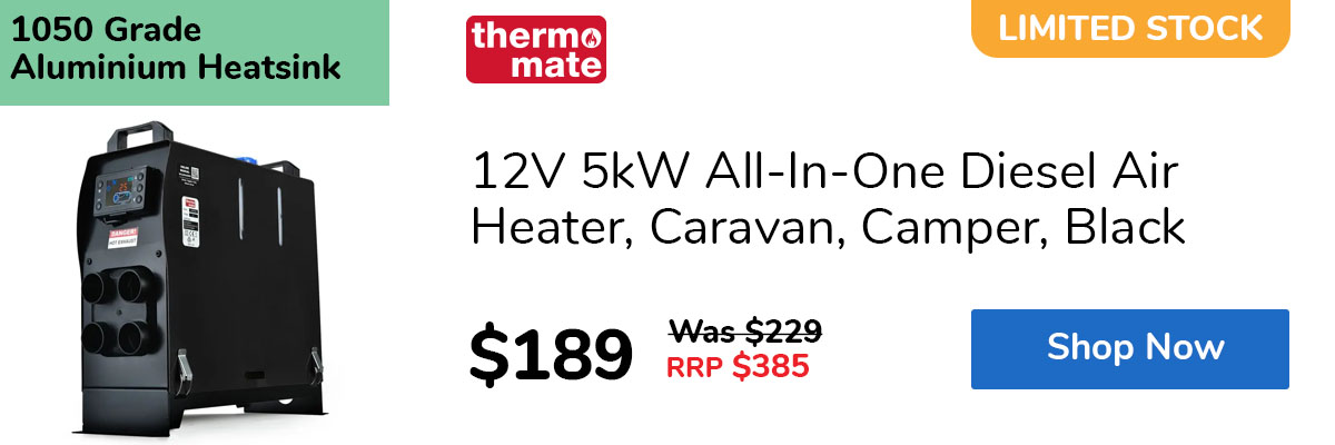 12V 5kW All-In-One Diesel Air Heater, Caravan, Camper, Black