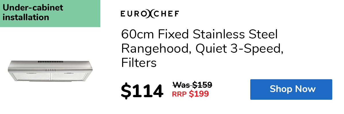 60cm Fixed Stainless Steel Rangehood, Quiet 3-Speed, Filters