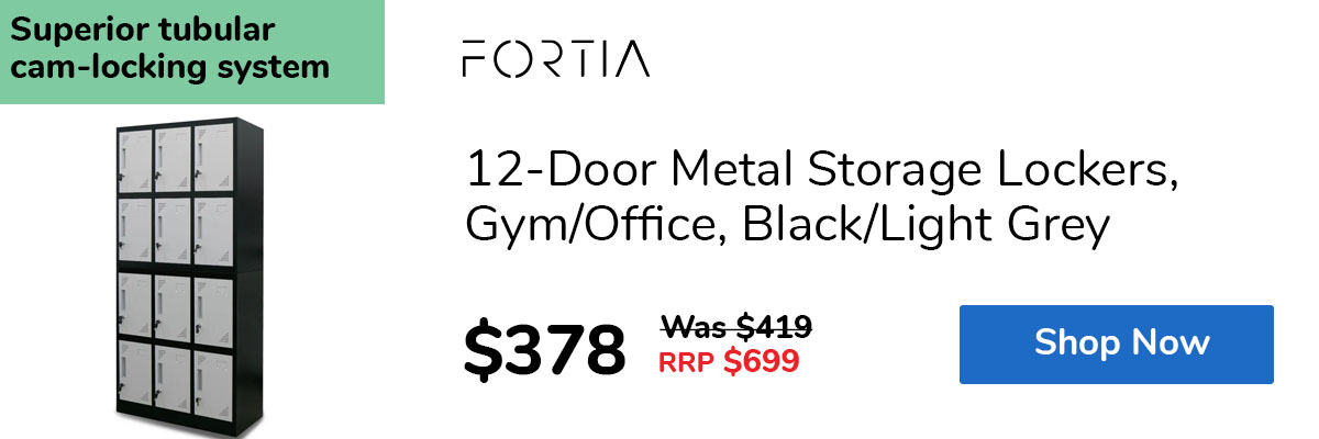 12-Door Metal Storage Lockers, Gym/Office, Black/Light Grey