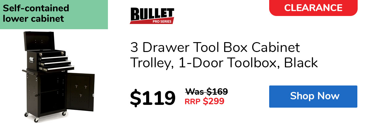 3 Drawer Tool Box Cabinet Trolley, 1-Door Toolbox, Black