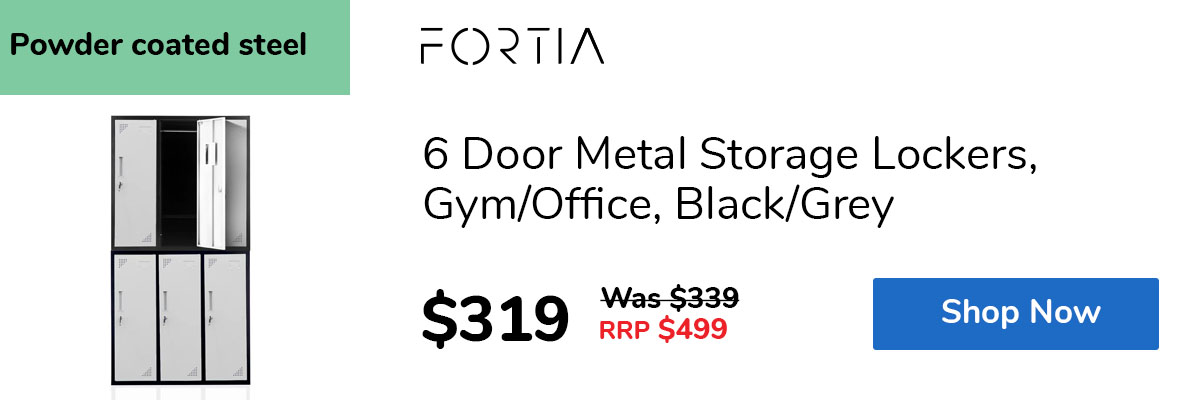 6 Door Metal Storage Lockers, Gym/Office, Black/Grey