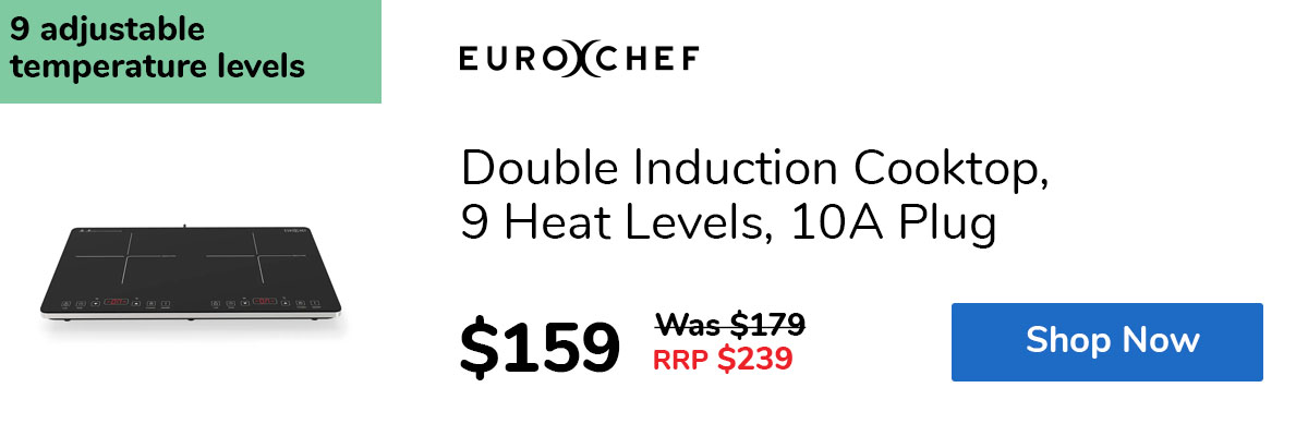 Double Induction Cooktop, 9 Heat Levels, 10A Plug
