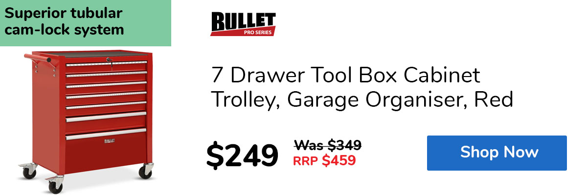 7 Drawer Tool Box Cabinet Trolley, Garage Organiser, Red