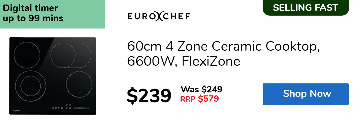 60cm 4 Zone Ceramic Cooktop, 6600W, FlexiZone