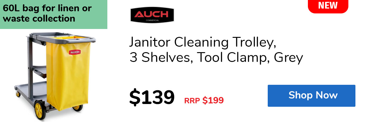 Janitor Cleaning Trolley, 3 Shelves, Tool Clamp, Grey]'