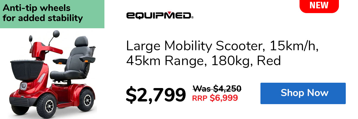 Large Mobility Scooter, 15km/h, 45km Range, 180kg, Red