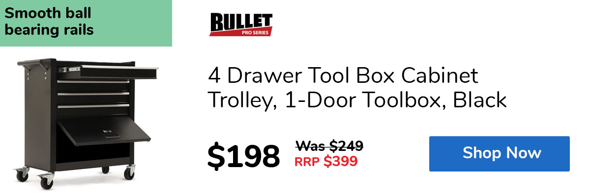 4 Drawer Tool Box Cabinet Trolley, 1-Door Toolbox, Black