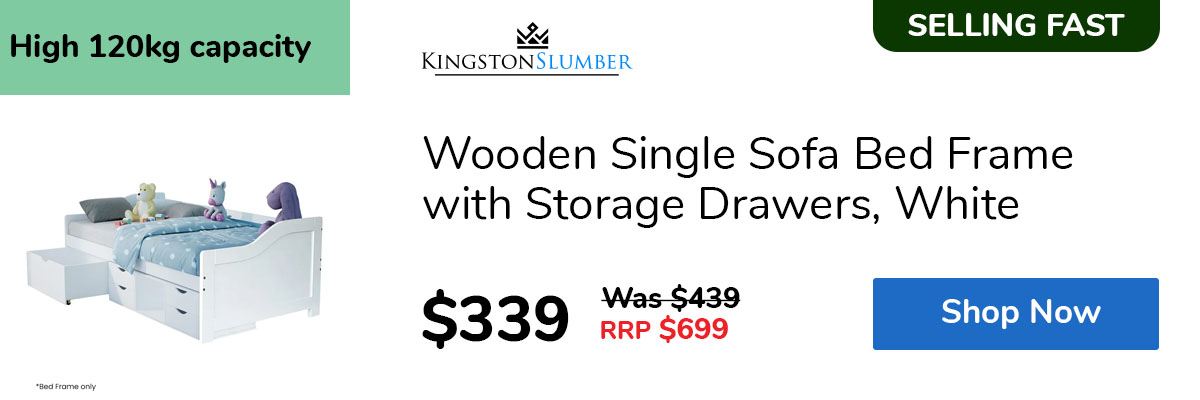Wooden Single Sofa Bed Frame with Storage Drawers, White
