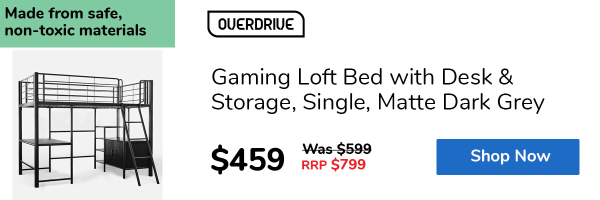 Gaming Loft Bed with Desk & Storage, Single, Matte Dark Grey