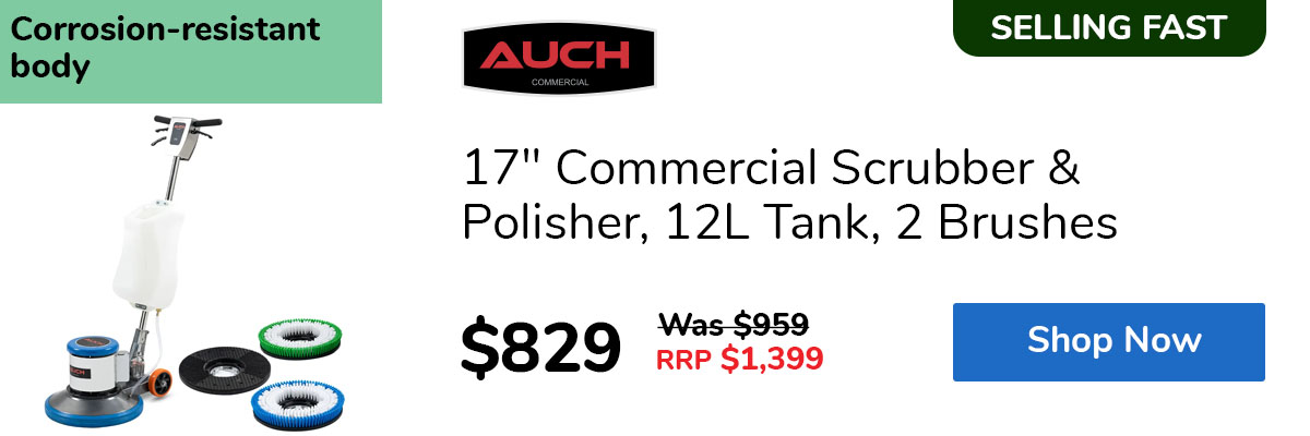 17" Commercial Scrubber & Polisher, 12L Tank, 2 Brushes