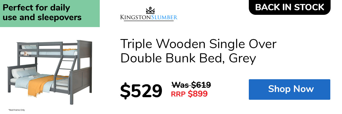 Triple Wooden Single Over Double Bunk Bed, Grey