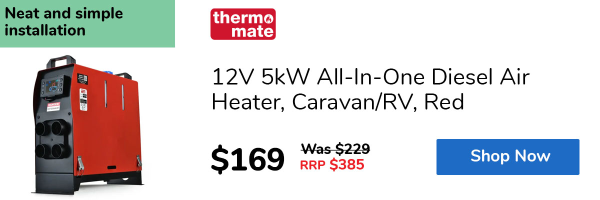 12V 5kW All-In-One Diesel Air Heater, Caravan/RV, Red