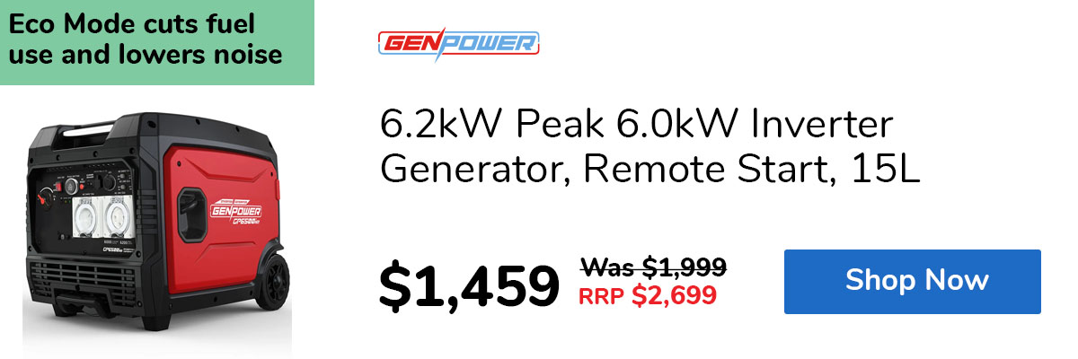 6.2kW Peak 6.0kW Inverter Generator, Remote Start, 15L