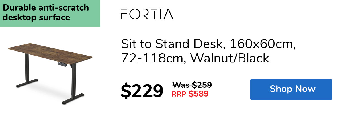 Sit to Stand Desk, 160x60cm, 72-118cm, Walnut/Black