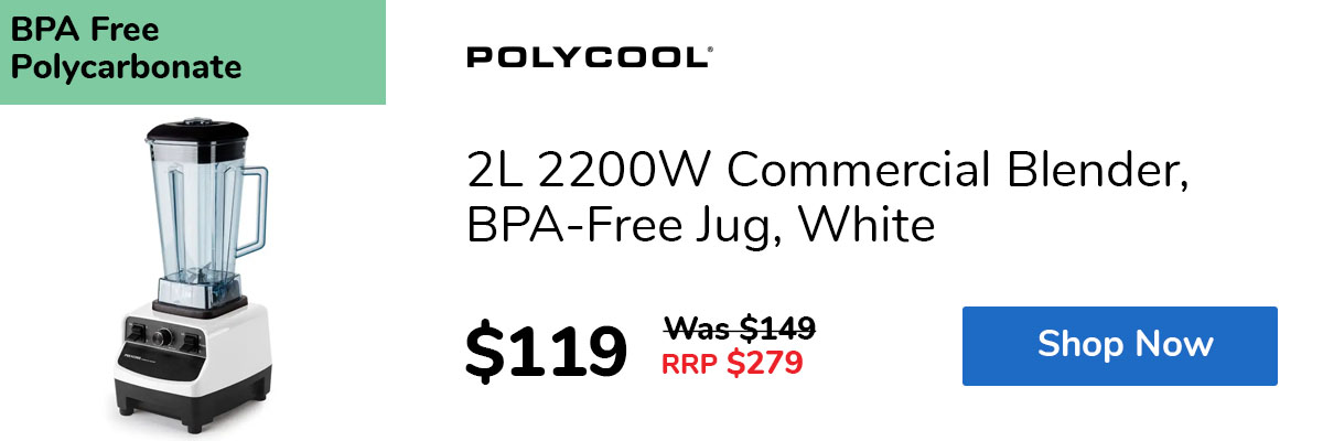 2L 2200W Commercial Blender, BPA-Free Jug, White