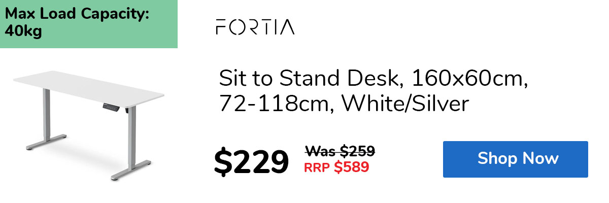 Sit to Stand Desk, 160x60cm, 72-118cm, White/Silver