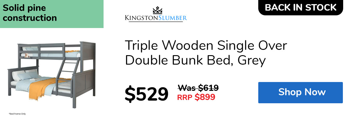 Triple Wooden Single Over Double Bunk Bed, Grey