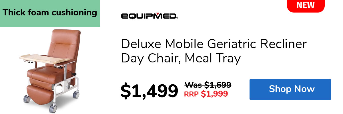 Deluxe Mobile Geriatric Recliner Day Chair, Meal Tray