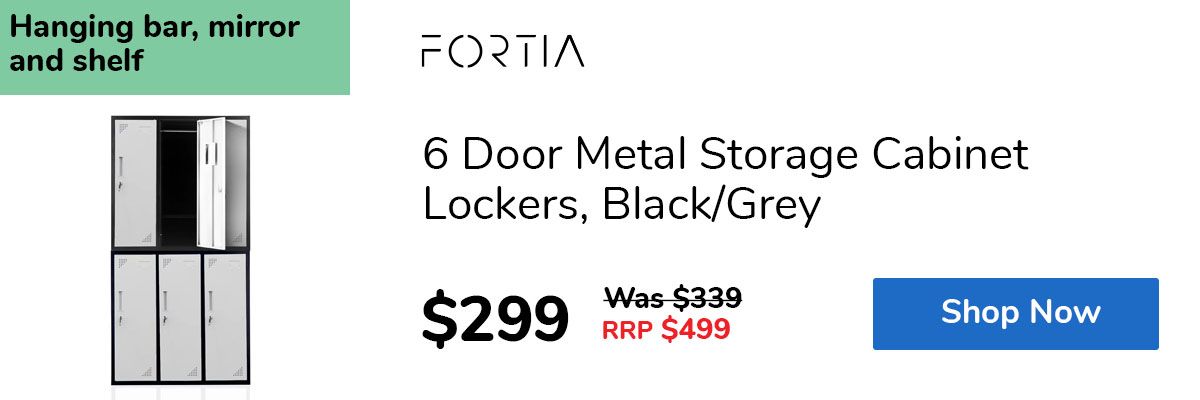 6 Door Metal Storage Cabinet Lockers, Black/Grey
