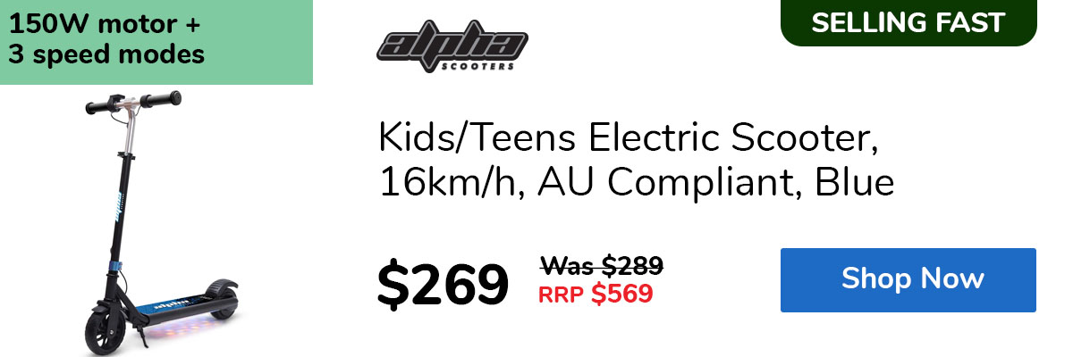 Kids/Teens Electric Scooter, 16km/h, AU Compliant, Blue