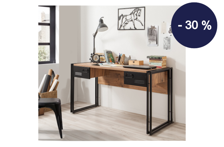 Psací stůl COSMO SIESTA borovice atlantic, černý - 6 790 Kč