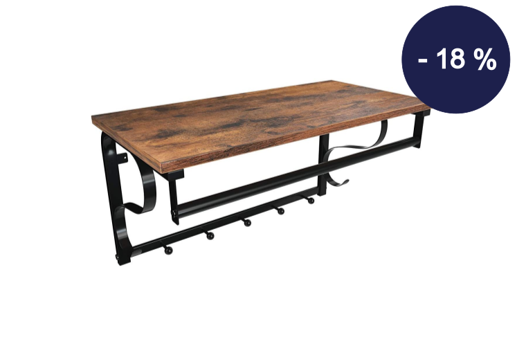 Nástěnná police s háčky a konzolí 60 x 30 cm - 485 Kč