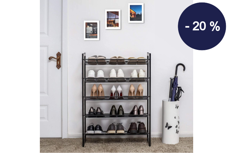 Botník kovový 5 polic černý 74 x 105 x 31 cm - 1 253 Kč