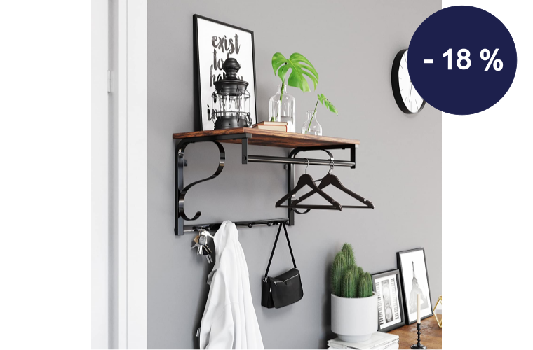 Nástěnná police s háčky a konzolí 60 x 30 cm - 485 Kč