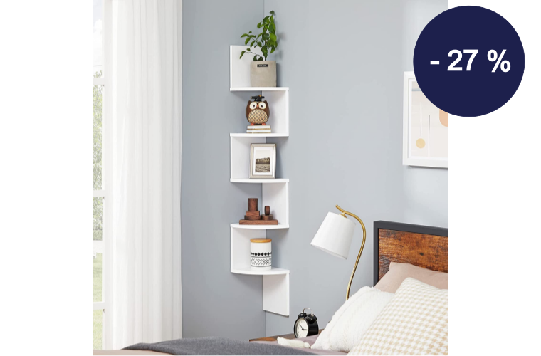 Nástěnná rohová police zigzag bílá - 479 Kč