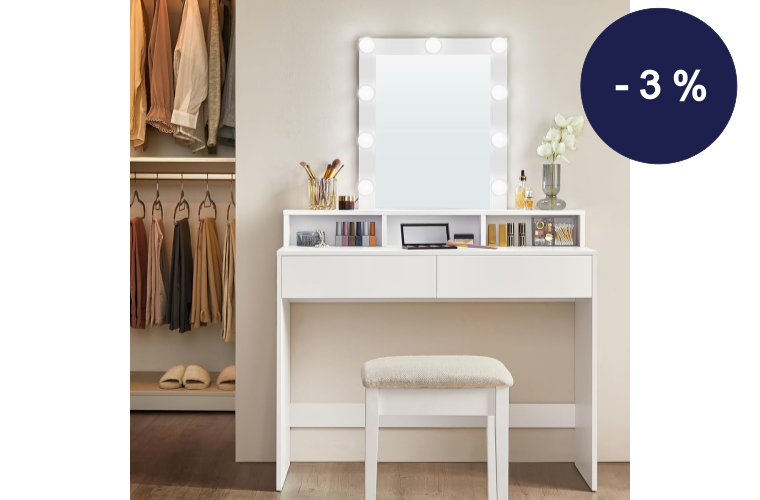 Toaletní stolek s LED osvětlením bílý 100 x 145 x 40 cm - 3 549 Kč