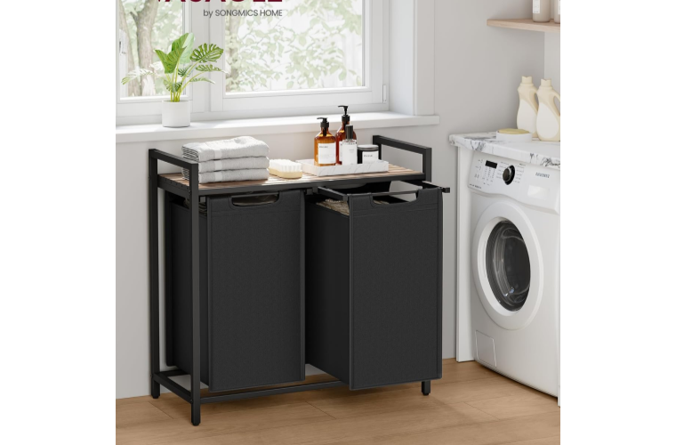 Dvoudílný koš na prádlo s poličkou 92 l hnědá černá - 1 119 Kč
