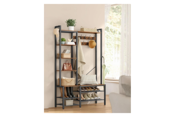 Předsíňový věšák s botníkem a policemi 120 x 190 x 40 cm hnědý - 3 499 Kč