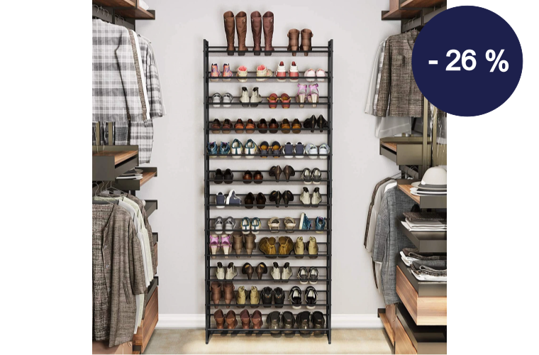 Kovový botník 12 polic skládací černý - 2 723 Kč