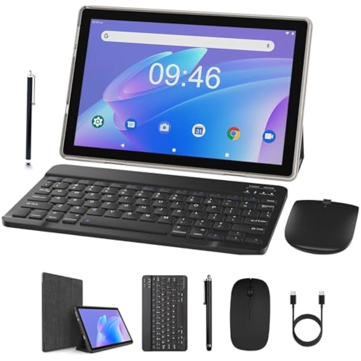 Tablet 2 en 1 6 GB+128 GB Android 11, tabletas de 10.1 pulgadas con teclado y mouse Stylus, WiFi 6