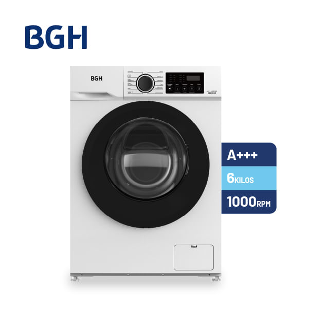 Lavarropas Bgh 6kg Bwfe06w24ar 1000rpm Blanco Inverter A+++