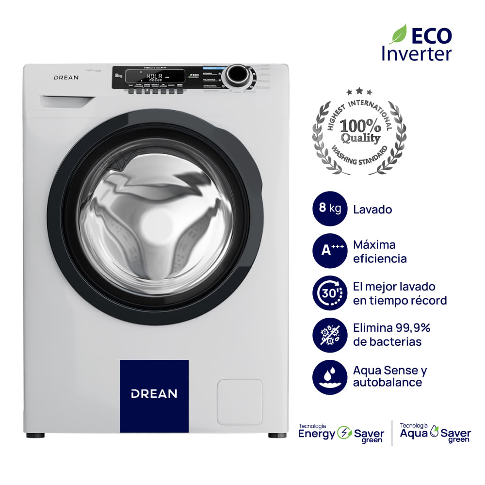 Lavarropas Drean 8kg Lcfdr0814sb0 1400rpm Blanco Inverter