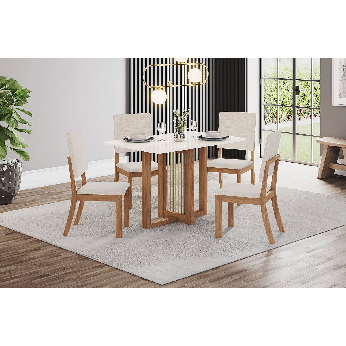 Juego De  Comedor Henn Mesa + 4 Sillas Milla Natural