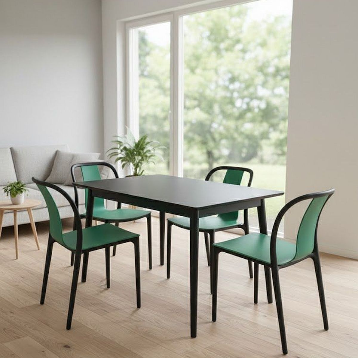 Juego Mesa Barulich 140x80 Negra +4sillas Verde
