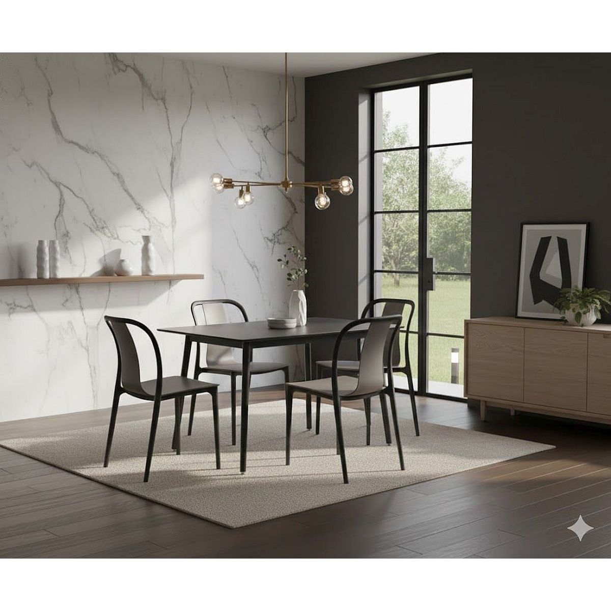 Juego Mesa Barulich 140x80 Negra+4sillas Marron