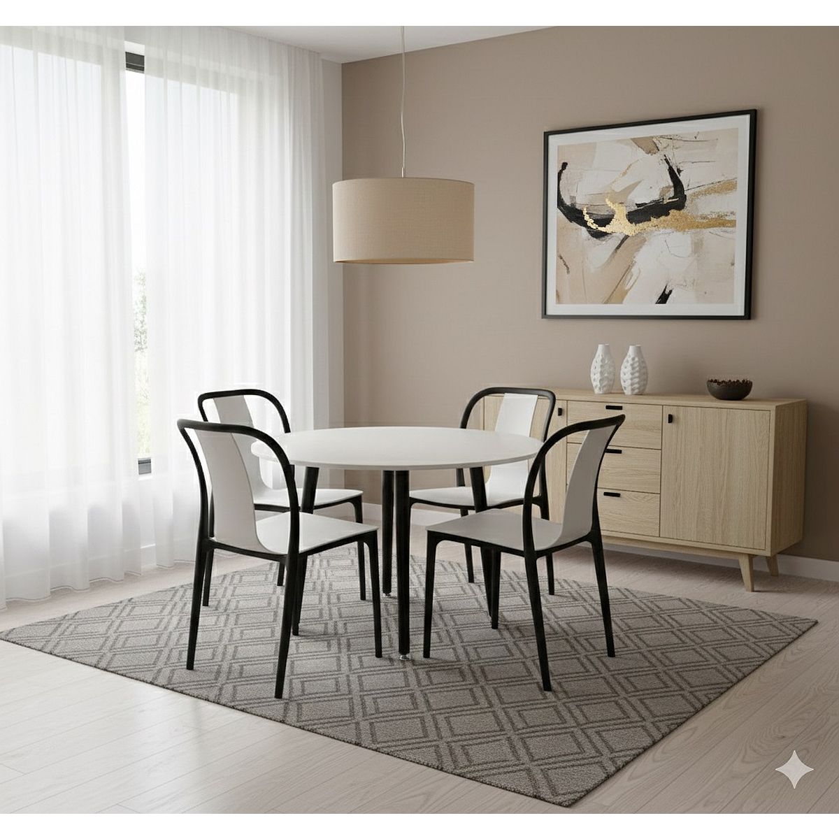 Juego Mesa Barulich Diam 1m Bla+4sillas Oliva Bla